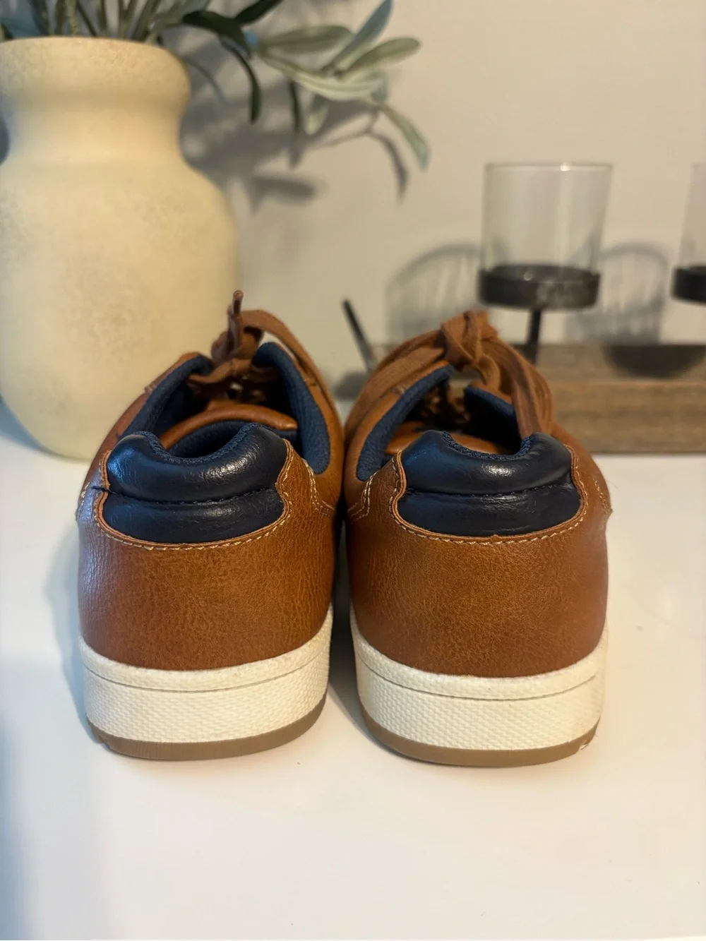 Kids Casual Brown Leather Sneakers